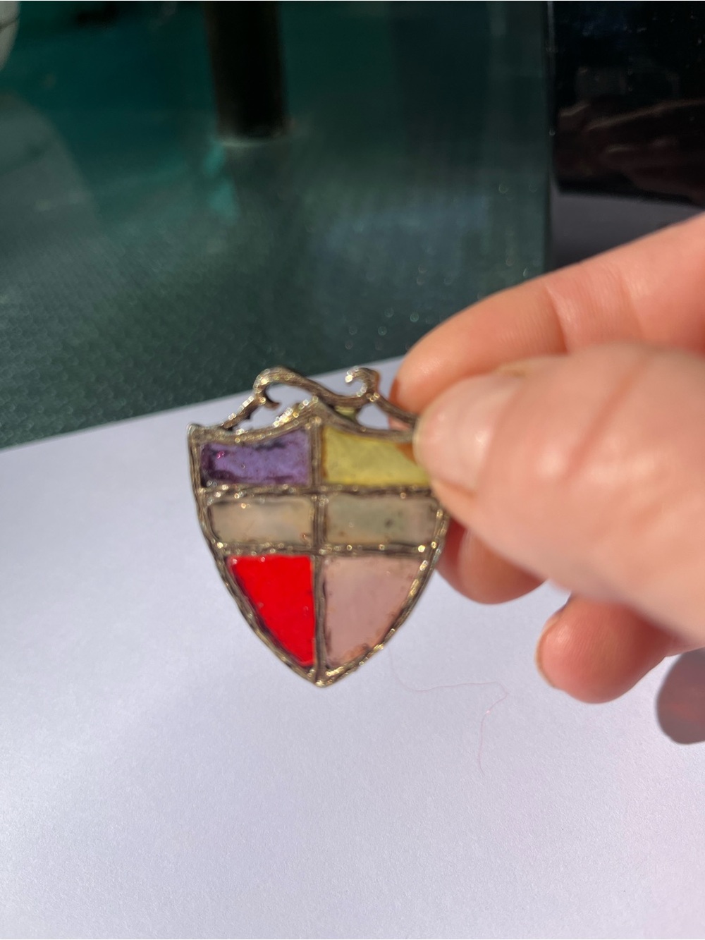 Vintage (60s) Plique 'a Jour Shield Pendant - Multicolor